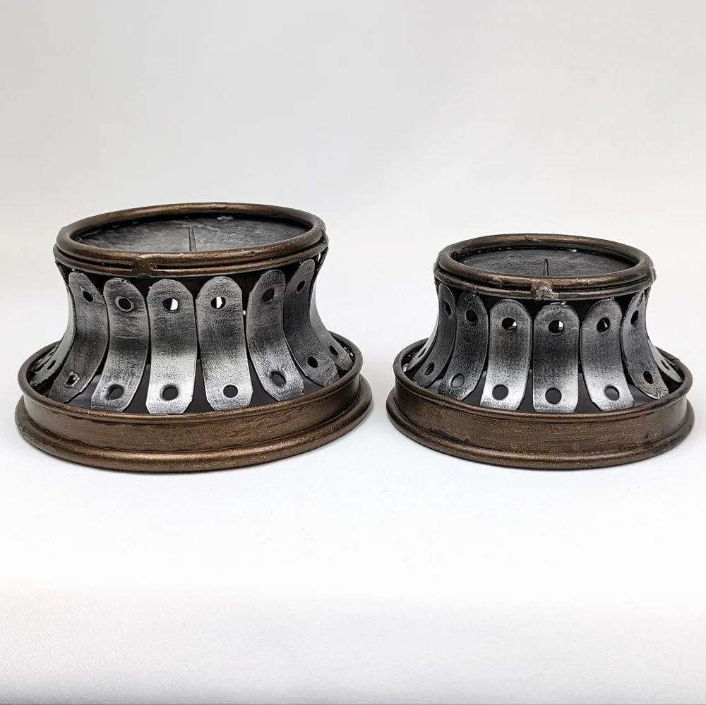 Pillar Candle Holders Steel & Brasstone Steampunk Industrial Medieval Gothic